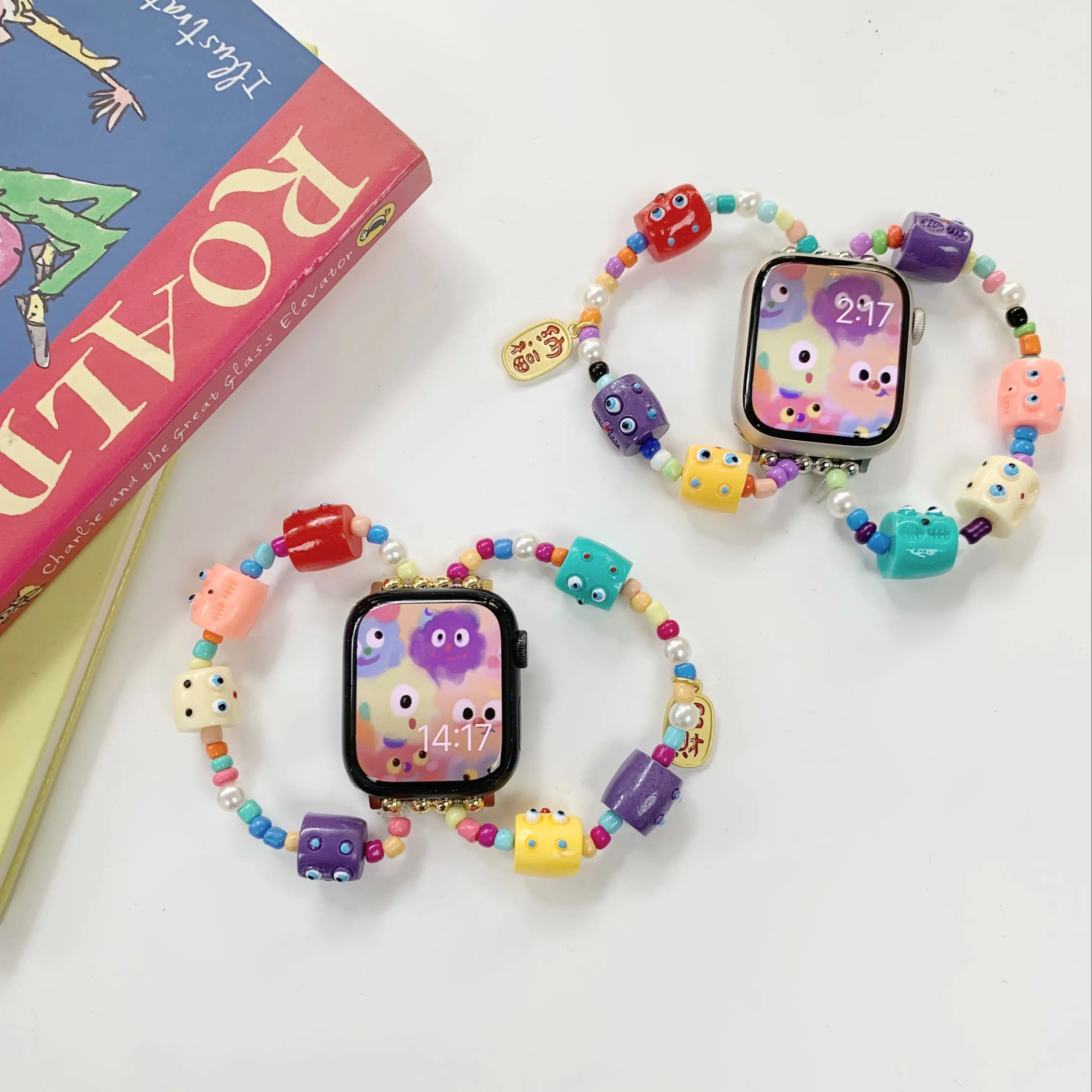 สายนาฬิกาข้อมือลูกปัดการ์ตูนน่ารักสำหรับ Apple iWatch S8สายนาฬิกาอัลตร้า S7 6 5 4 3 2 1อะไหล่สายนาฬิกา44mm 42mm 40mm