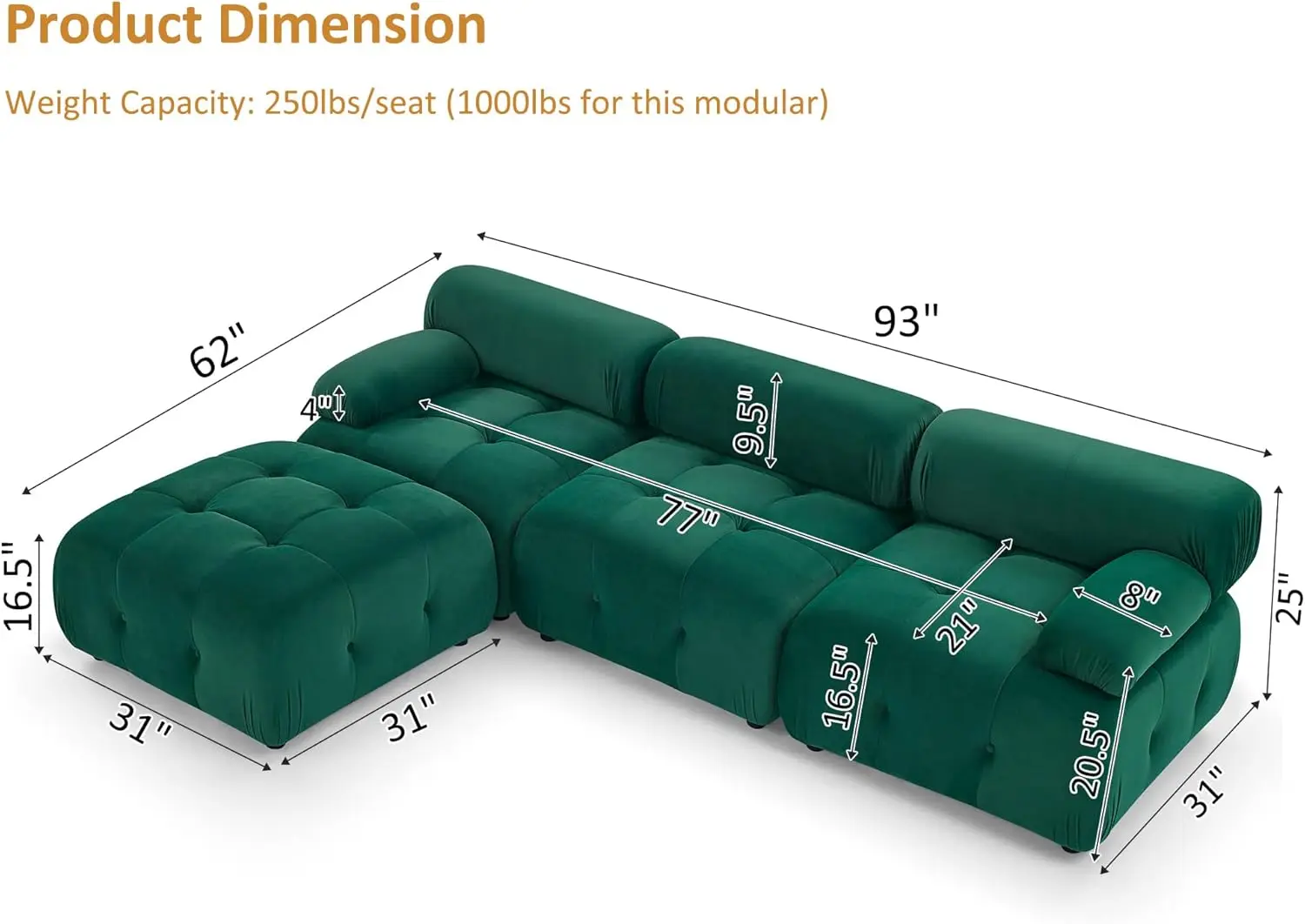 Gnixuu Modular Sectional Sofa, 93