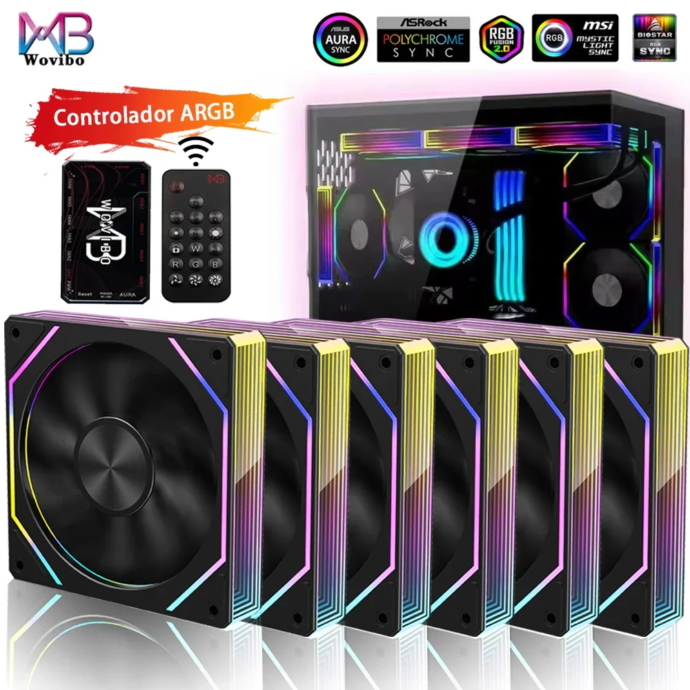 Wovibo PC ventilateur de refroidissement 120mm ordinateur ARGB infini miroir PWM 4Pin 5V 3Pin 12cm ventilateurs synchronisation