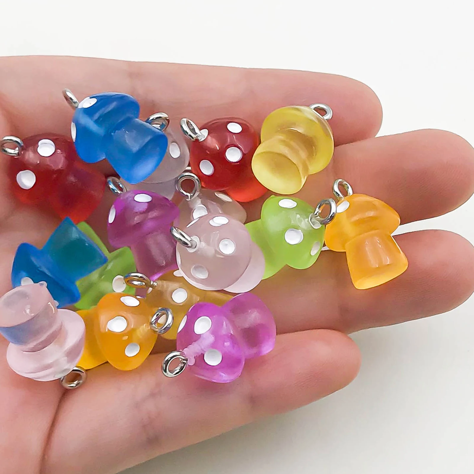 10/16Pcs/pack Jelly Color Pendant Mixed Color Resin Mushroom Charms Cute Pendant For Jewelry Making Necklace Forehead Earrings