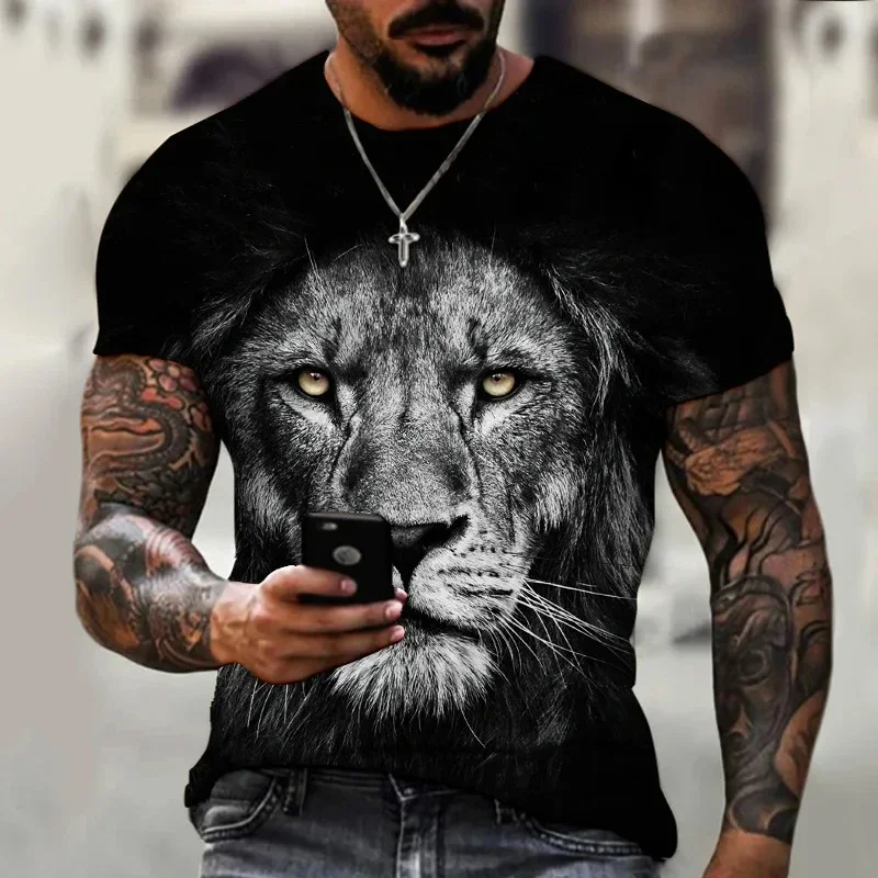 2024 New Summer Vintage T-shirt Animal Lion 3d Printed Fashion Short Sleeve Top Oversized Clothing Sweatshirt Fitness T-shirt Fo