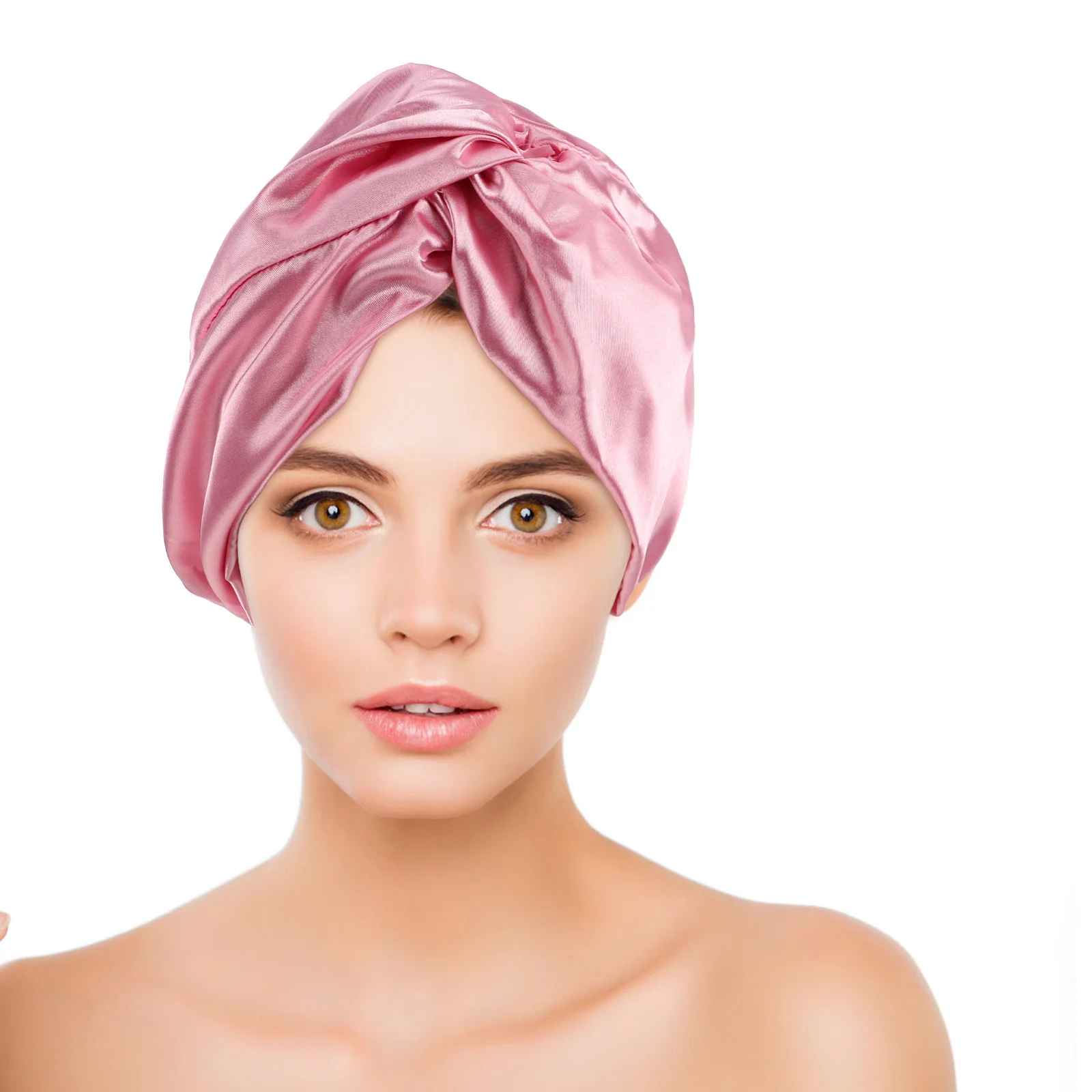 

Satin Sleep Hat Elastic Cross Double Layer Design Comfortable Hair Protection Cap Breathable Satin Bonnet for Sleeping Women