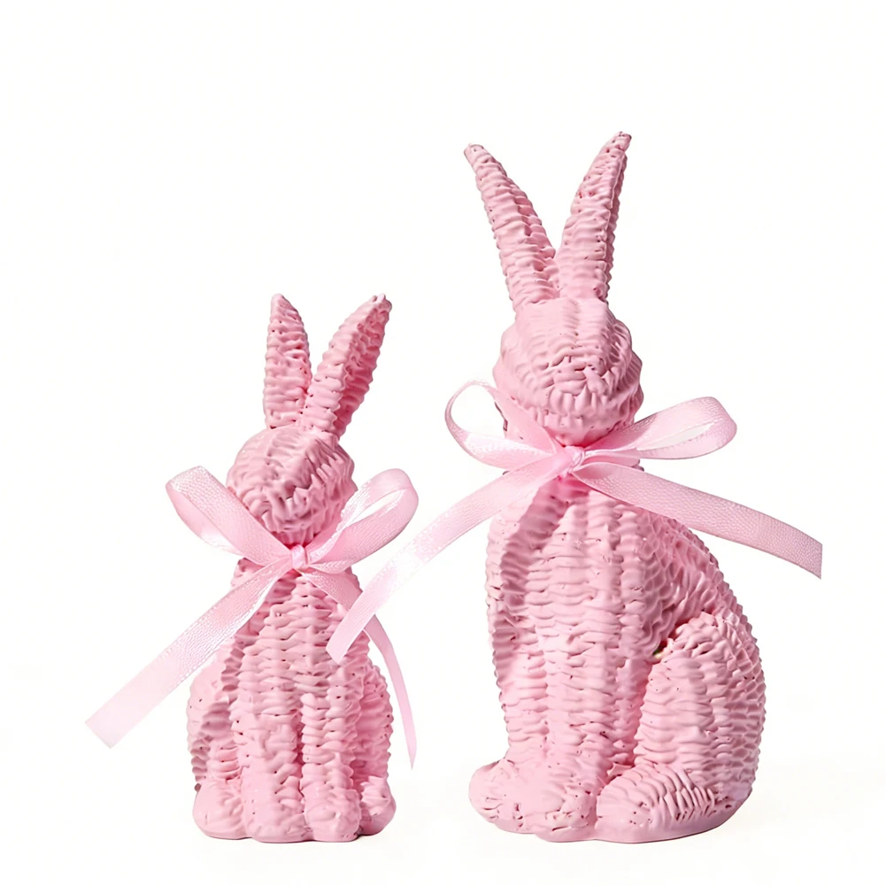 2pcs Easter Bunny Table Display Set, Nordic ABS Rabbit Figurines Ornaments 3D Printed For Spring Decoration 11cm