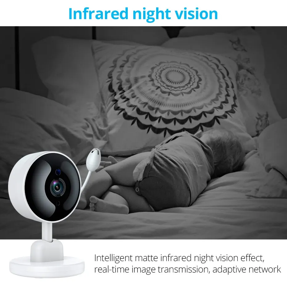 KERUI Baby Monitor With Wall Mount WiFi HD Video Tuya Smart Home IP Camera Mini Wireless Temperature Sound Motion Detection Cam