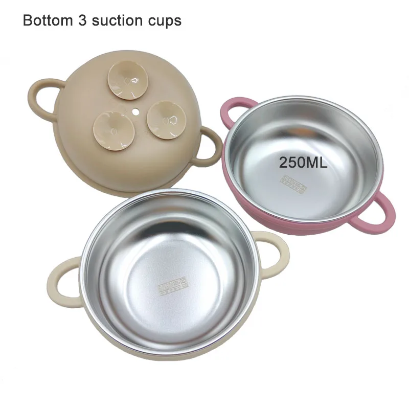 ชุดให้อาหารเด็กจานสแตนเลสชามช้อนถ้วยดูดซิลิโคนชุดอาหารซิลิโคนสําหรับเด็กซิลิโคนบนโต๊ะอาหารเด็ก