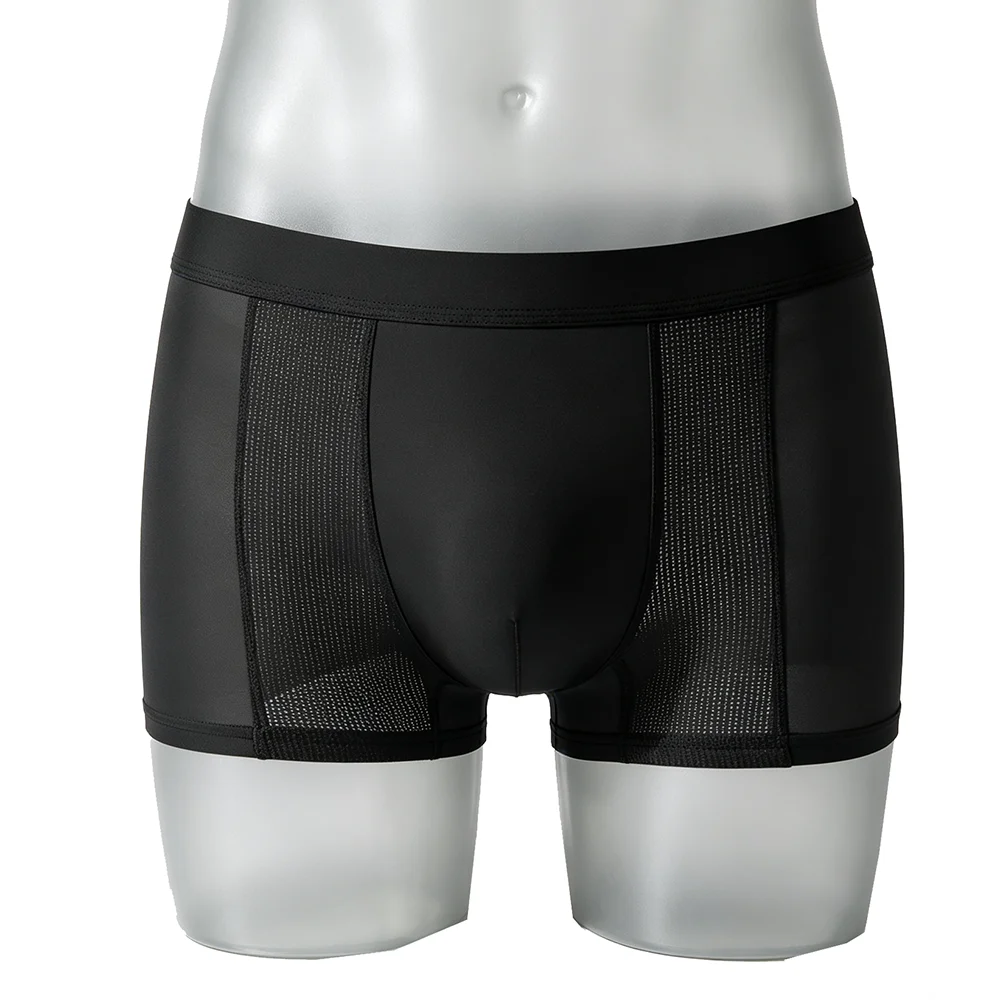 Men Ice Silk Boxer Briefs Summer Breathable Mesh Panel Cool Smooth Flat Shorts For Daily Wear