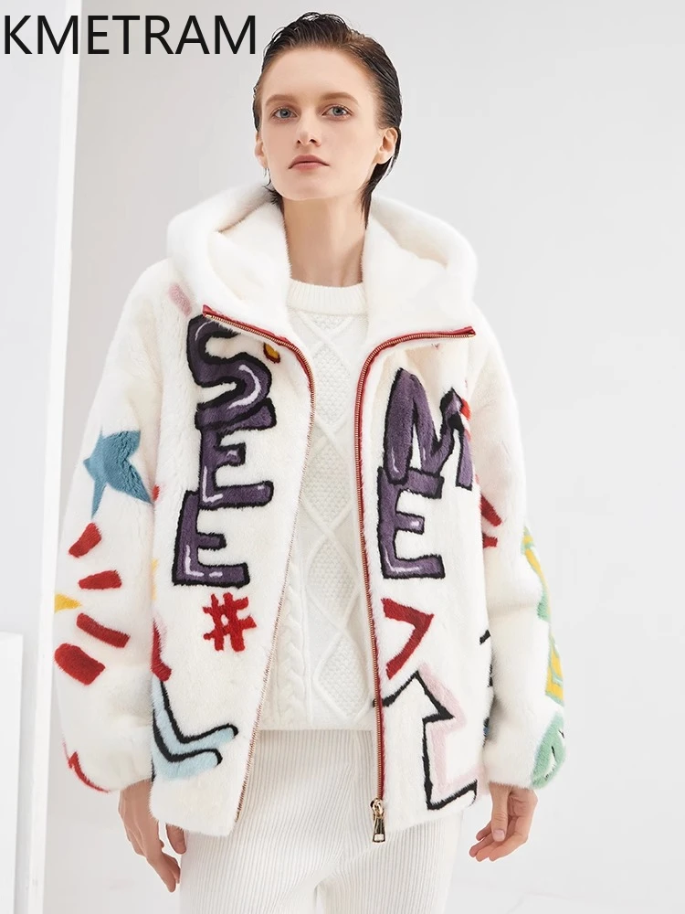 เสื้อแจ็คเก็ตขนมิงค์แท้ 100% สำหรับผู้หญิง เสื้อโค้ทขนสัตว์แท้สีขาวสุดหรู พร้อมฮู้ด เสื้อโค้ทฤดูหนาวคุณภาพสูง เสื้อผ้าผู้หญิง 2025 Fourrure