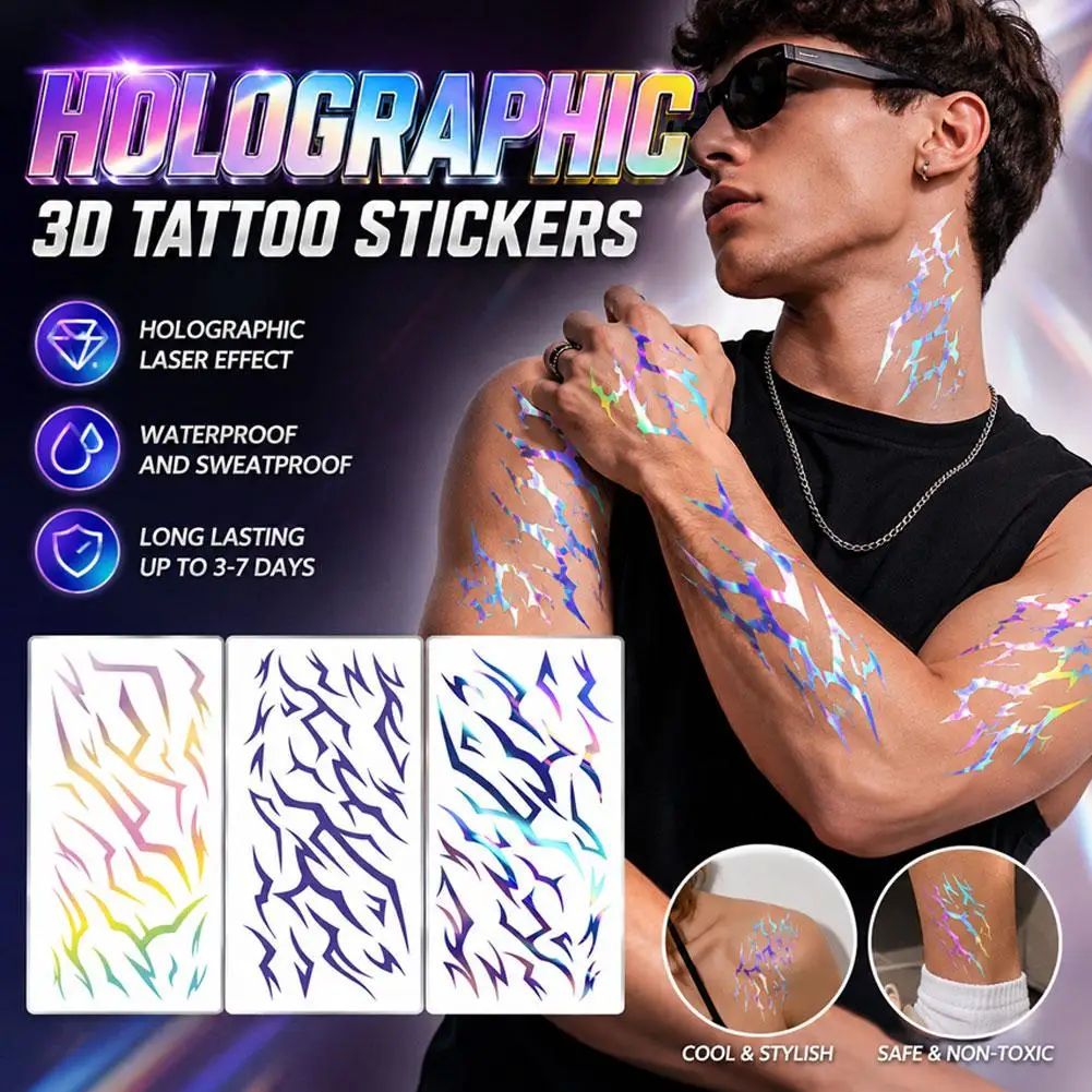 Arm Body Purple Lightning Tattoo Sticker Waterproof Lasting Temporary Tattoo Party Cosplay Body Stickers for Performance