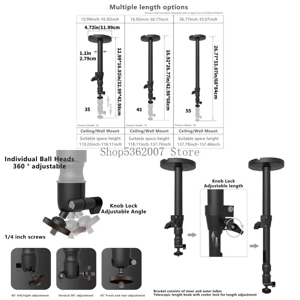 

Закрепите небольшие проекторы стенки или потолочный монтаж, 360 ° Вращающаяся головка безопасная нагрузка на 5 кг.