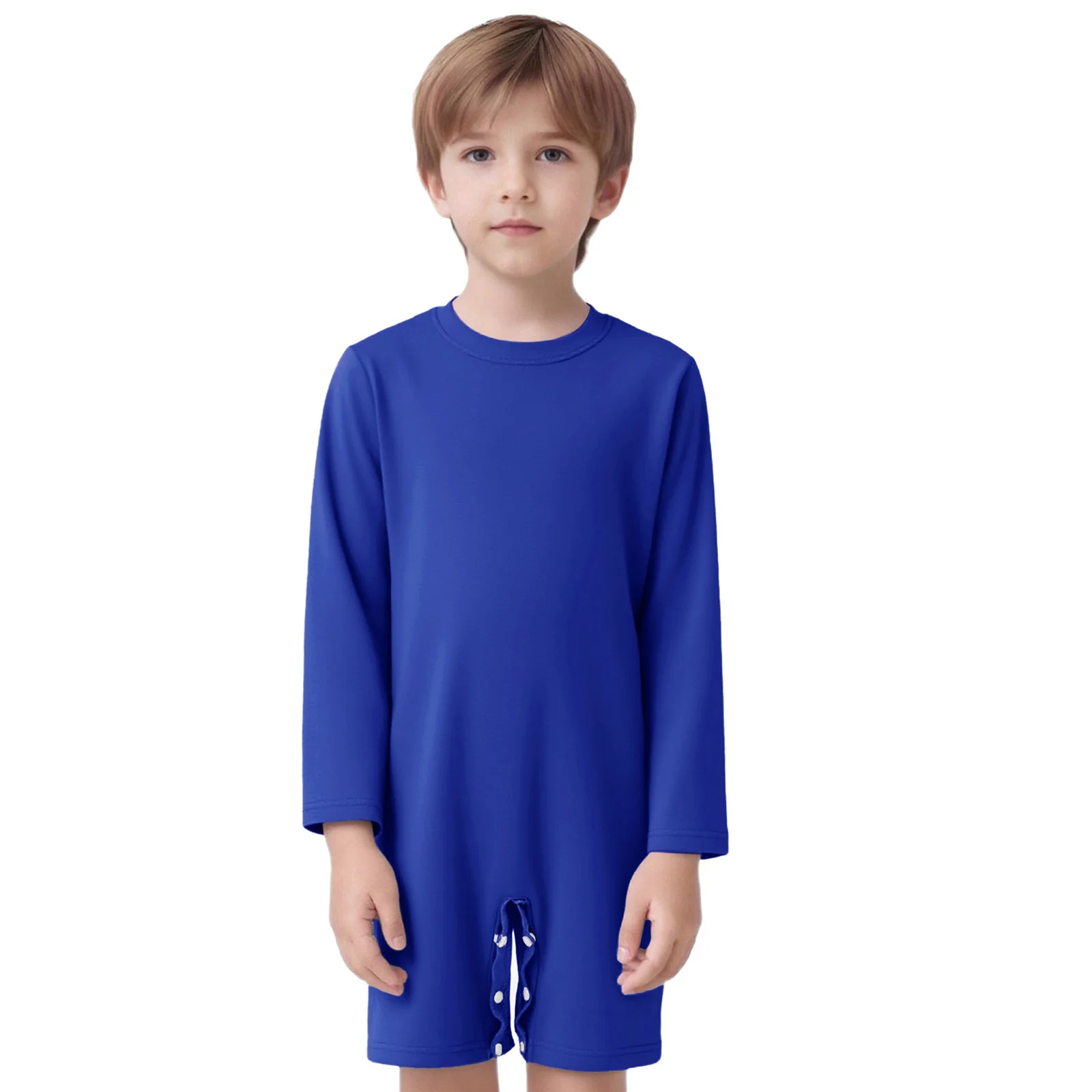 

Kids Boys Girls Special Needs Adaptive Clothing Cotton Round Neck Long Sleeve Press Buttons Crotch Solid Color Bodysuit Rompers