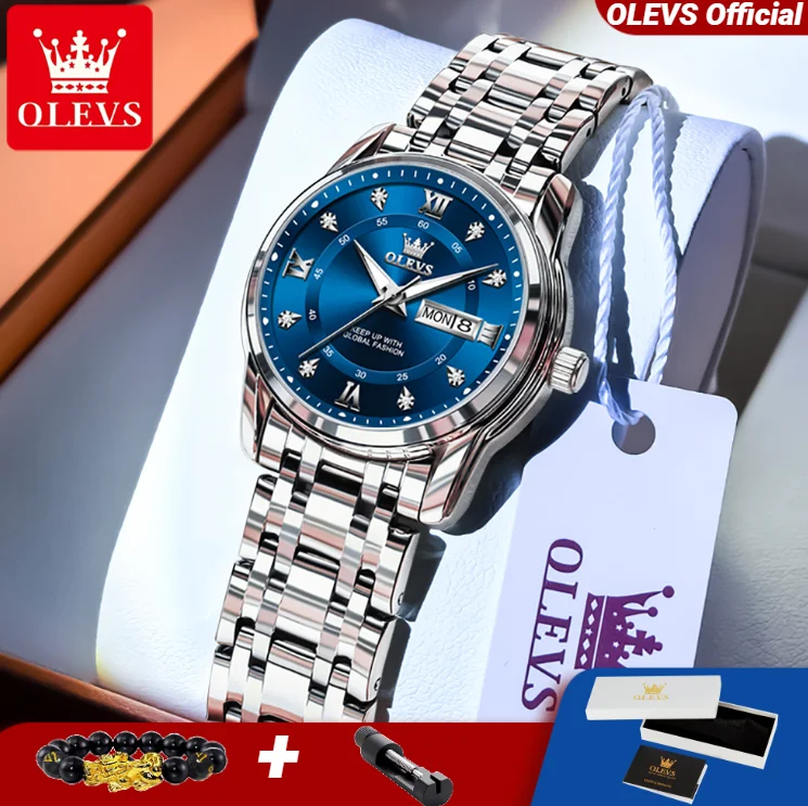OLEVS 5513 Quartz Watch for Women Dual Calendar Display Diamond Watches Waterproof Luminous Watch for Women