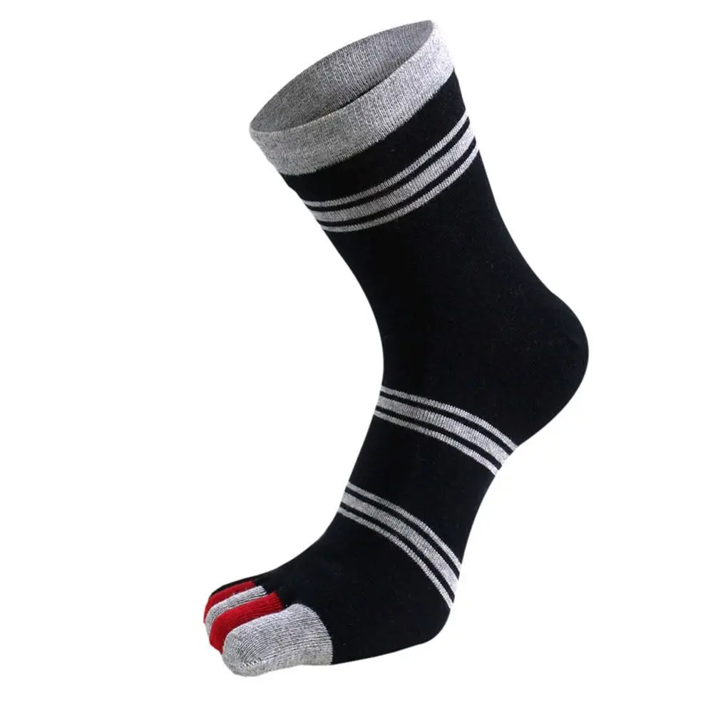 ถุงเท้าผ้าฝ้ายยืดหยุ่นแบบนุ่ม ลายทาง ห้านิ้ว ถุงเท้าข้อกลาง ถุงเท้าห้านิ้วสำหรับผู้ชาย ถุงเท้าข้อสั้น