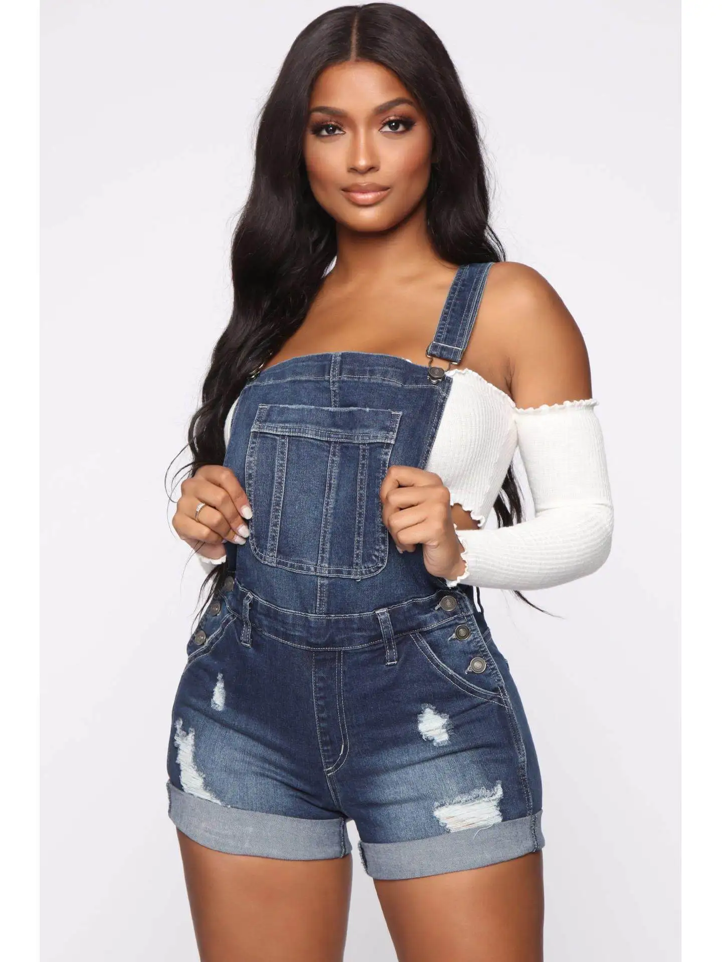 

Faion Women's High Waist Ripped Jeans Jumpsuit with Straps Comfortable mid Stretch Wide Leg Pants for Ladies