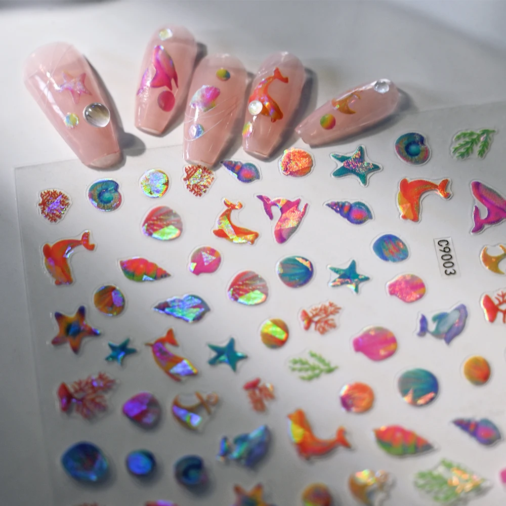 Sea Shell 3D Nail Sticker Ocean Beach Theme Summer Animal Starfish Star Fish Nail Slider Self-Adhesive Decal Nail Art Decoration