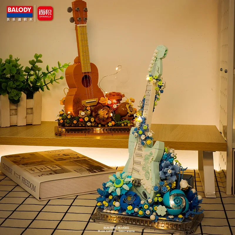 

Balody Art Ornaments Flowers Guitar Building Blocks Sets Assembled Musical Instrument Model Bricks Toy For Kids Santa Gift