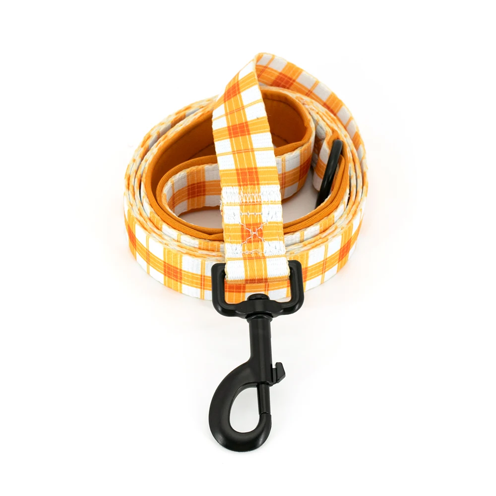 Collarlogo Adjustable Pet Dog Collar Durable Soft Creative Yellow White Plaid Design Leash Neoprene Harness Poop Bag Dispenser