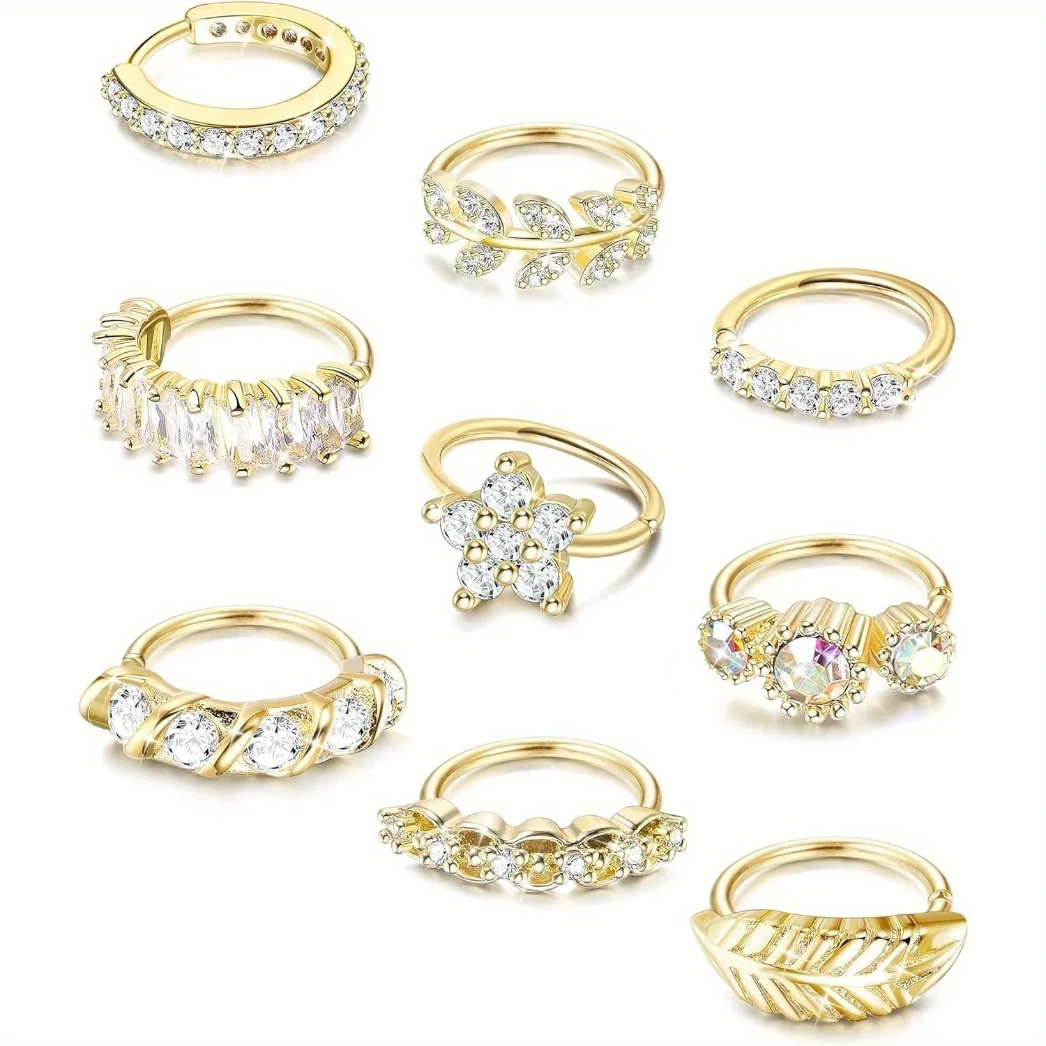 Bobisty 1PC Edelstahl Knorpel Ring Gepflastert CZ Blatt Blume Crawler Nase Ohr Knorpel Nase Ohr Piercing Hoop