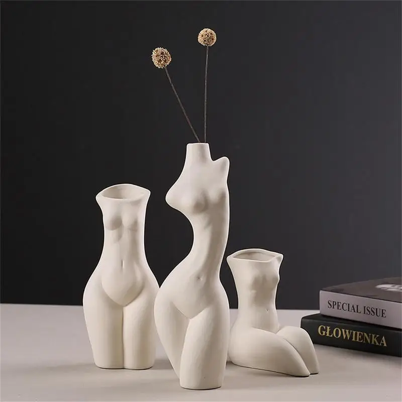 Jarrón corporal de cerámica para mujer, florero de cerámica para plantas, maceta para mesa, centro de mesa, esculturas para dormitorio y baño
