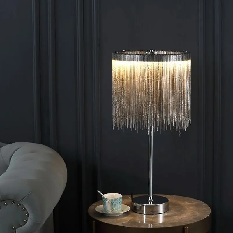 

Italian light fringed table lamp vertical living room creative desk Nordic bedroom bedside simple and fashionable decoration