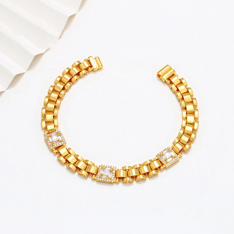 Light luxury 24K real gold fashion trend style 999 pure gold diamond-encrusted watch strap design sense bracelet women