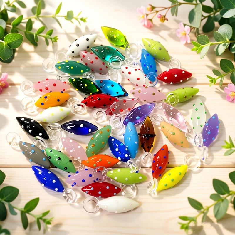 2Pcs Colorful Marquise Glass Pendant Dopamine Mini Polka Dot Charms DIY Craft Jewelry Making Accessories for Handmade Lovers