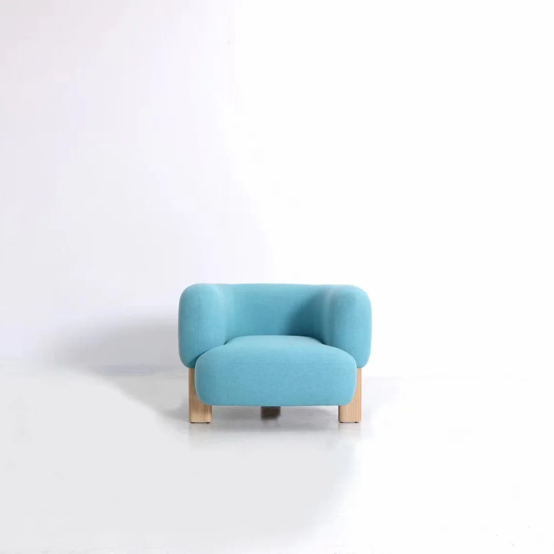 

Living room creative lazy single sofa chair, Nordic wabi sandy wind solid wood leisure chair