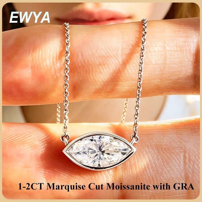 EWYA Marquesa Cut 1/2CT D Color Solitario Moissanite diamante colgante collar mujer hombre 925 plata East West cadena de cuello regalo GRA