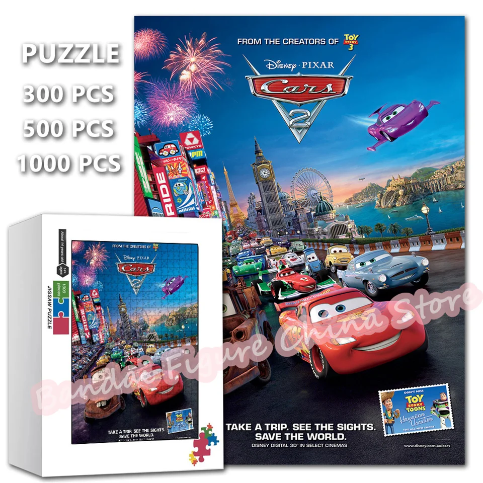 Disney Jigsaw Puzzles Cars Lightning Mcqueen Toys Story 300/500/1000 Pieces Cartoon Movies Assemble Puzzles for Kids Toys Gifts