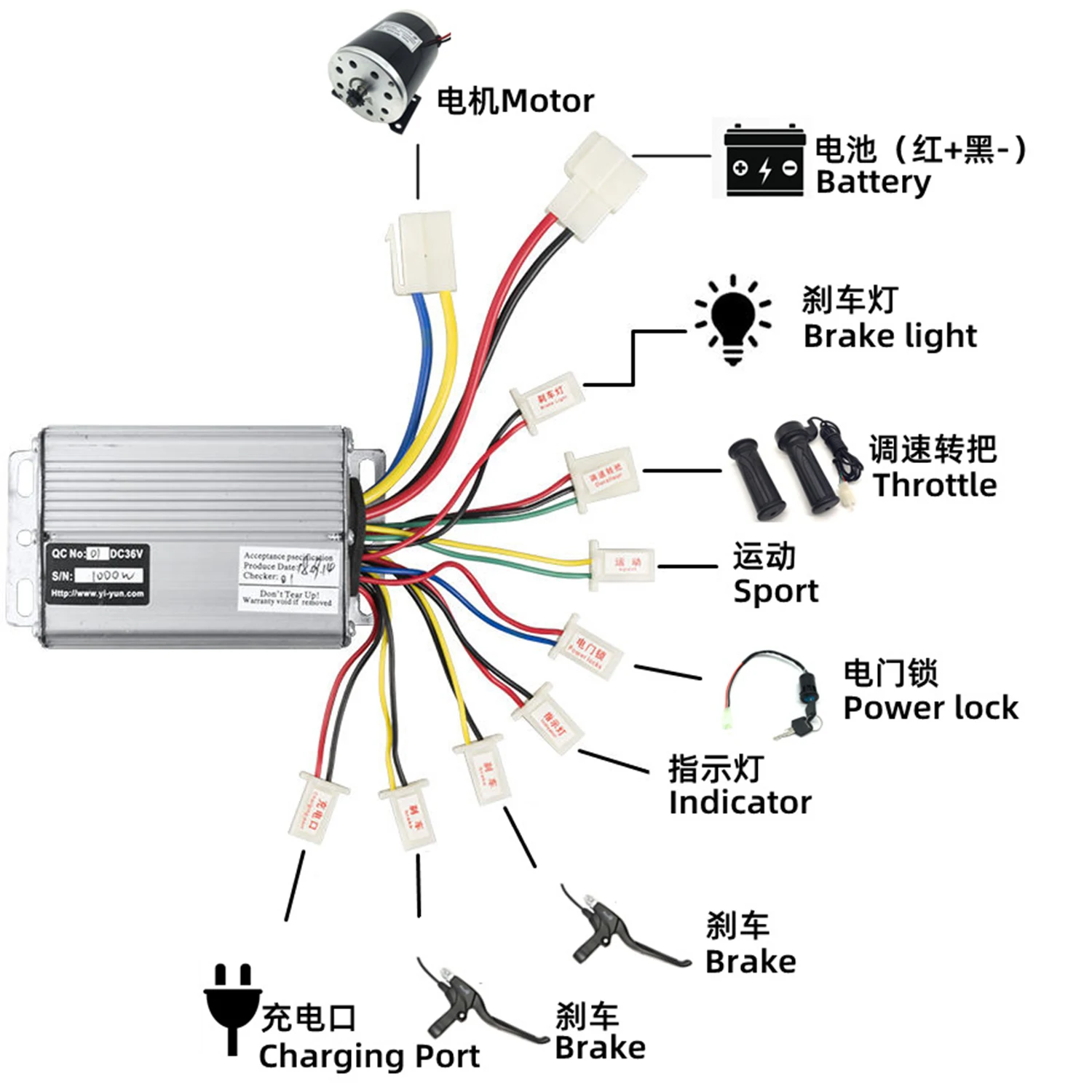36V 1000W DC brushed motor controller suitable for tricycle scooter electric bicycle brushed controller