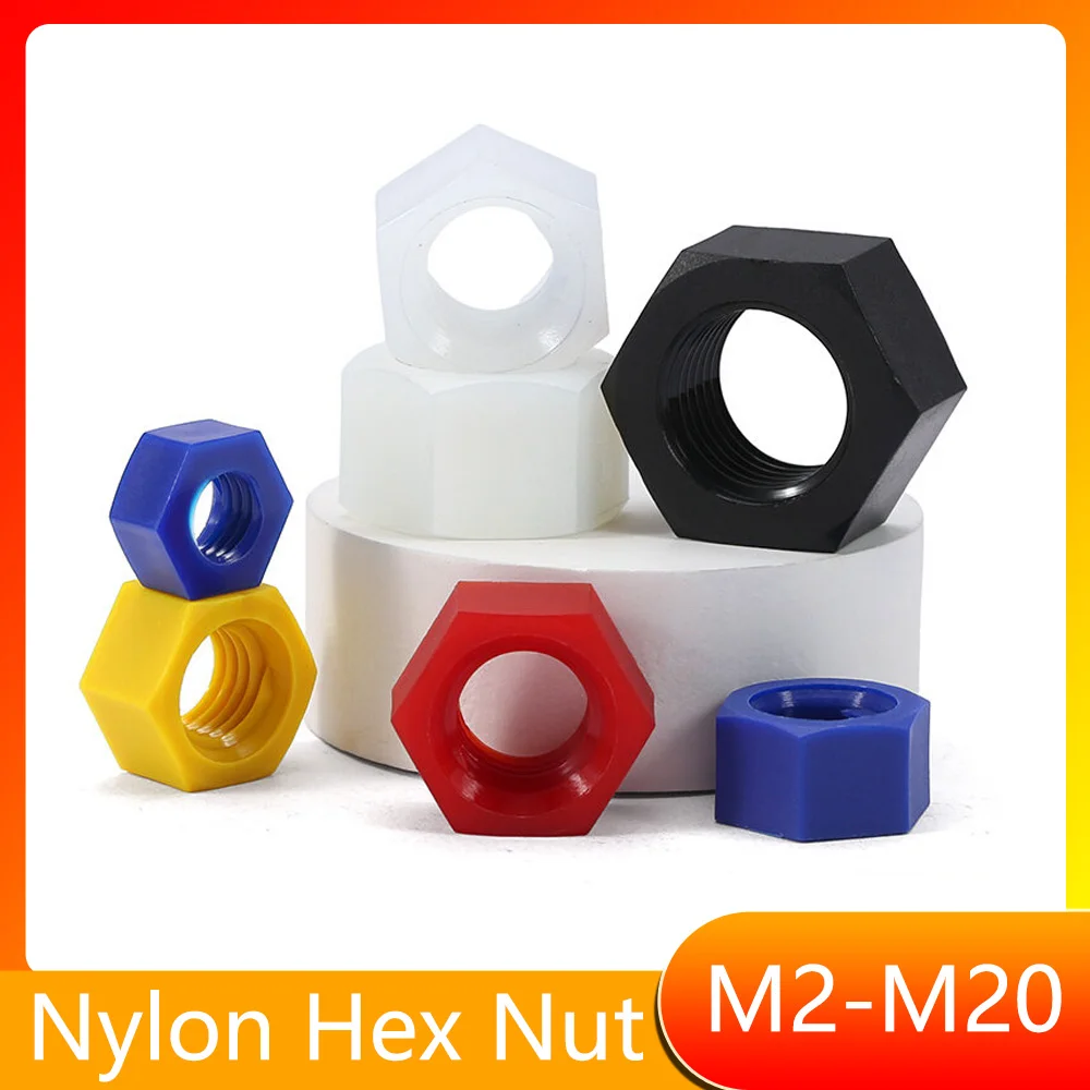 M2 M2.5 M3 M4 M5 M6 M8 M10 12 M14 M16 M18 M20 Kunststoff Nylon Sechskantmutter Schwarz/Weiß/Rot/Gelb/Blau Sechskantige Sicherungsmutter