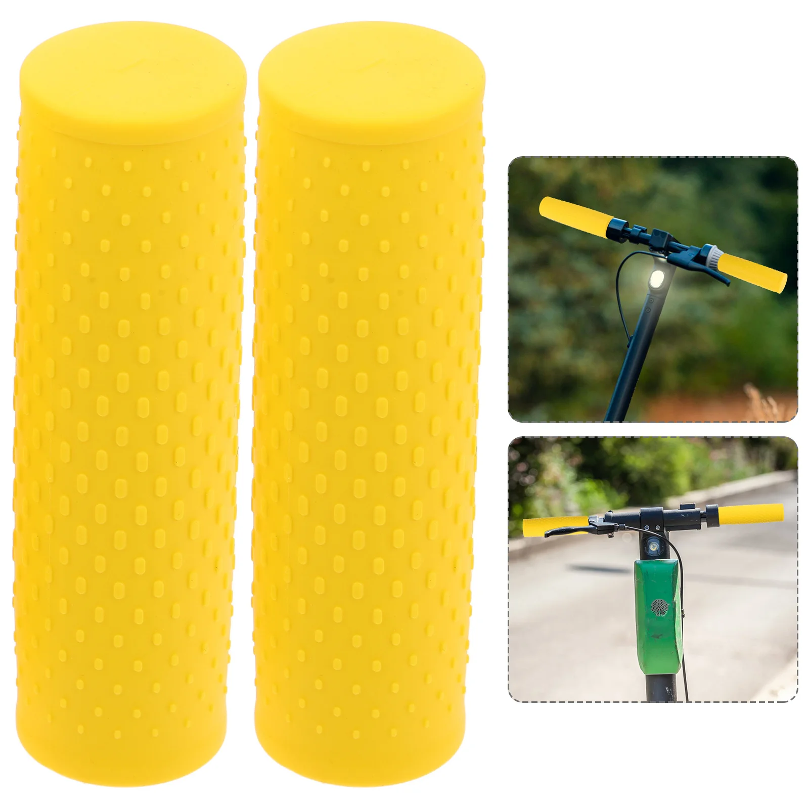 

2Pcs Yellow Electric Scooter Handle Grips Rubber Non Slip Protective Covers Ergonomic Design for Better Stability and Control