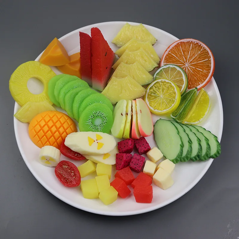 Simulation Fruit Slices, Plastic Block, Artificial Fruit Models, Decorative Fake Fruit Decoration, Photo Props, 6 Pcs per Lot