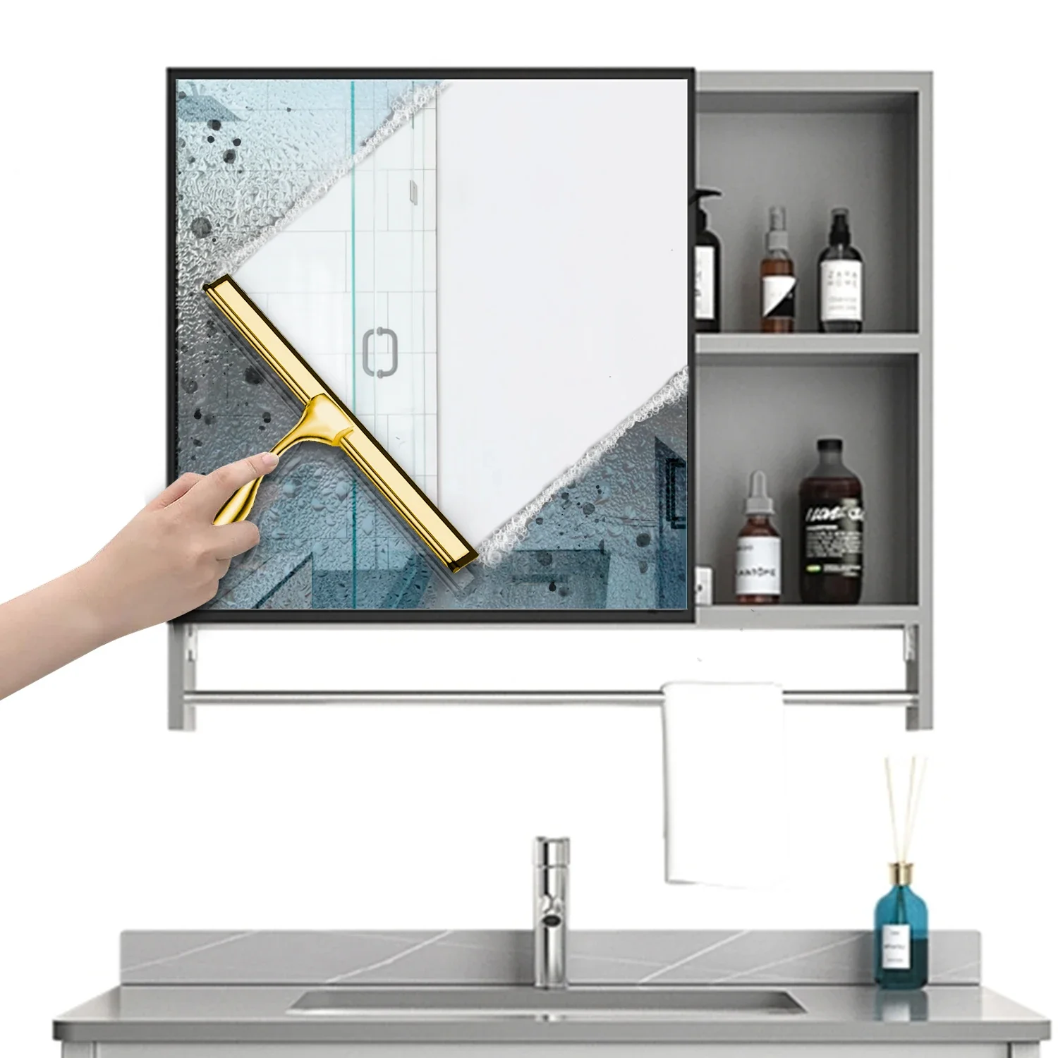 10 ''بوصة دش ممسحة نافذة ممسحة استبدال شفرة السيليكون المطاط كشط مقبض من الفولاذ المقاوم للصدأ زجاج الباب S هوك شماعات