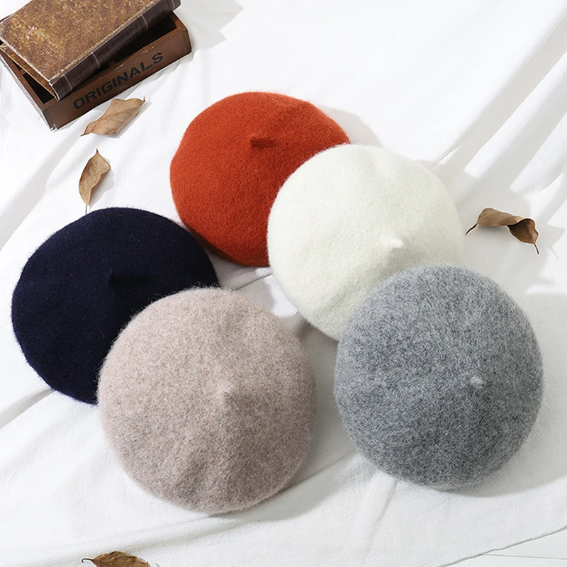 Winter Women Wool Berets French Artist Style Warm Beanie Hat Retro Beret Solid Color Elegant Lady All Matched Autumn Caps