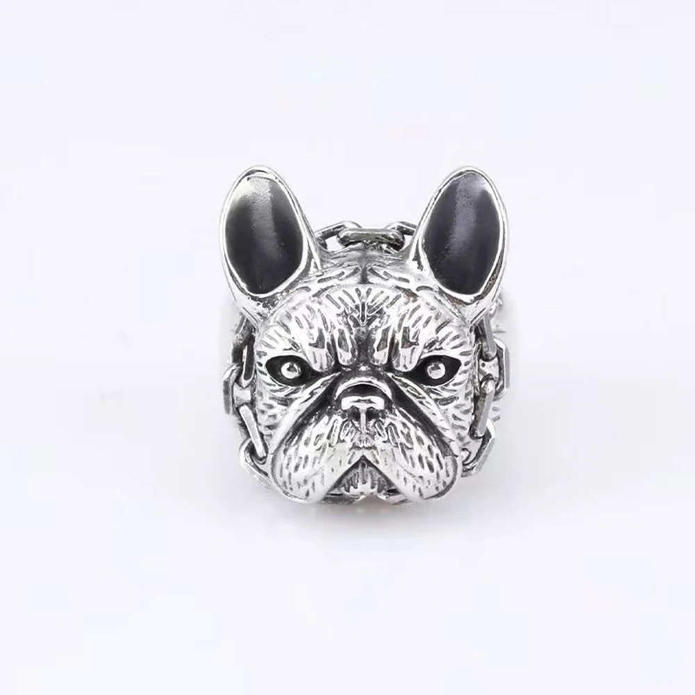 Vintage Bulldog Ring for Women Men Silver Color Open Ring Adjustable Size Hip Hop Rock Trendy Jewelry