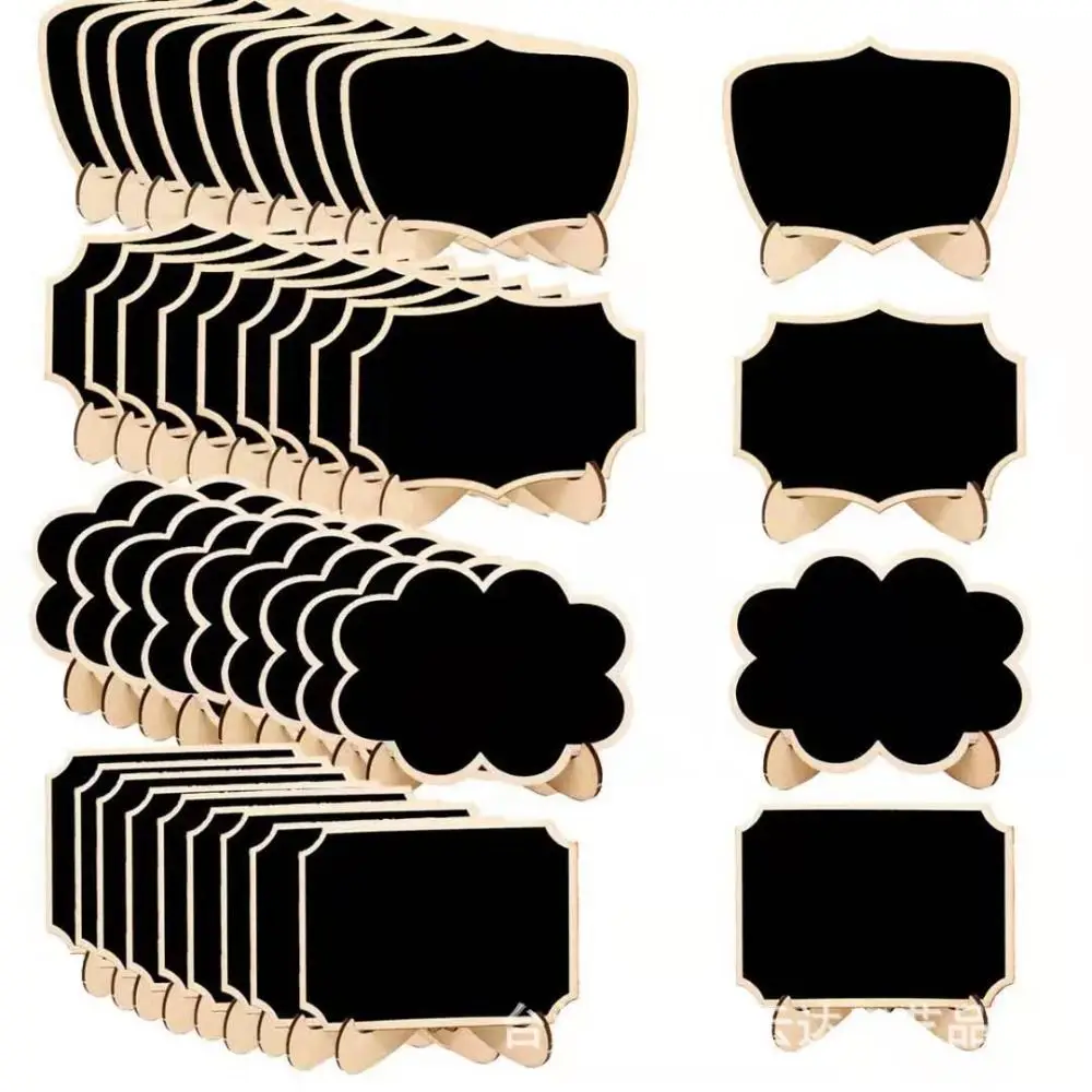 10pcs Mini Lace Shape Message Board Memo Props Wooden Table Place Card Black Easel Stand Writing Board Home