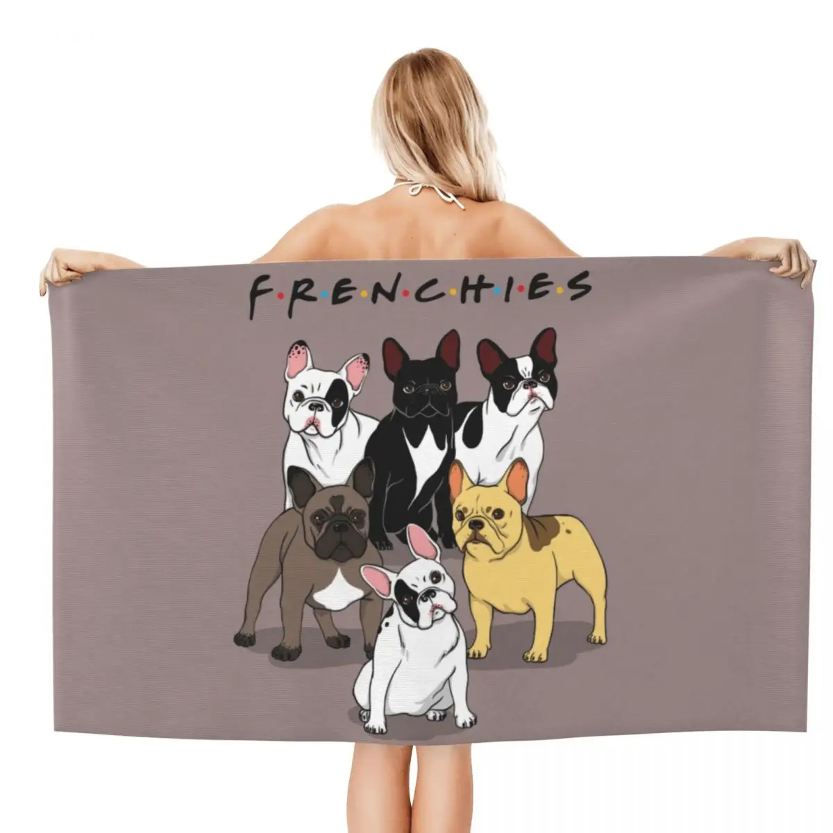 Custom Funny Frenchies French Bulldog Quick Drying Microfiber Bath Beach Towel Breathable Dog Animal Sports Shower Towels