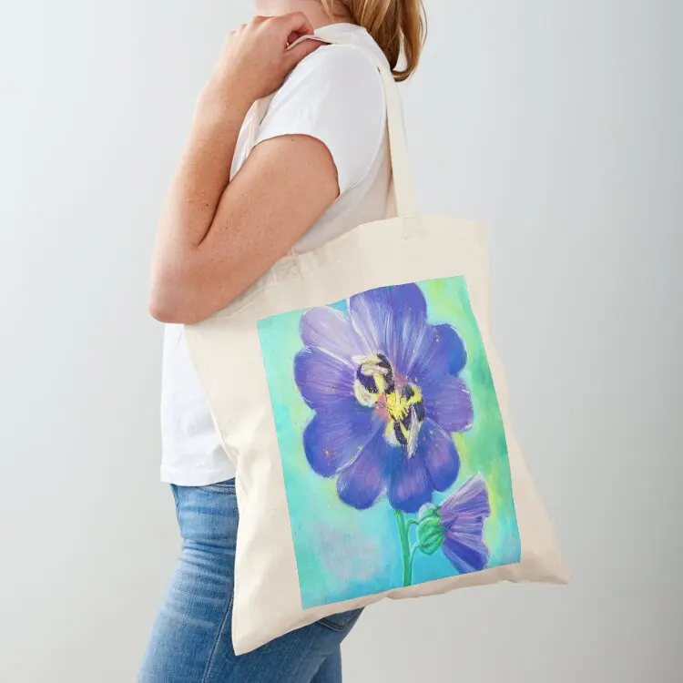 

Painting by Laura Rispoli bees sleeping in a hollyhock flower holding each others feet Tote Bag Beach bag the tote bag