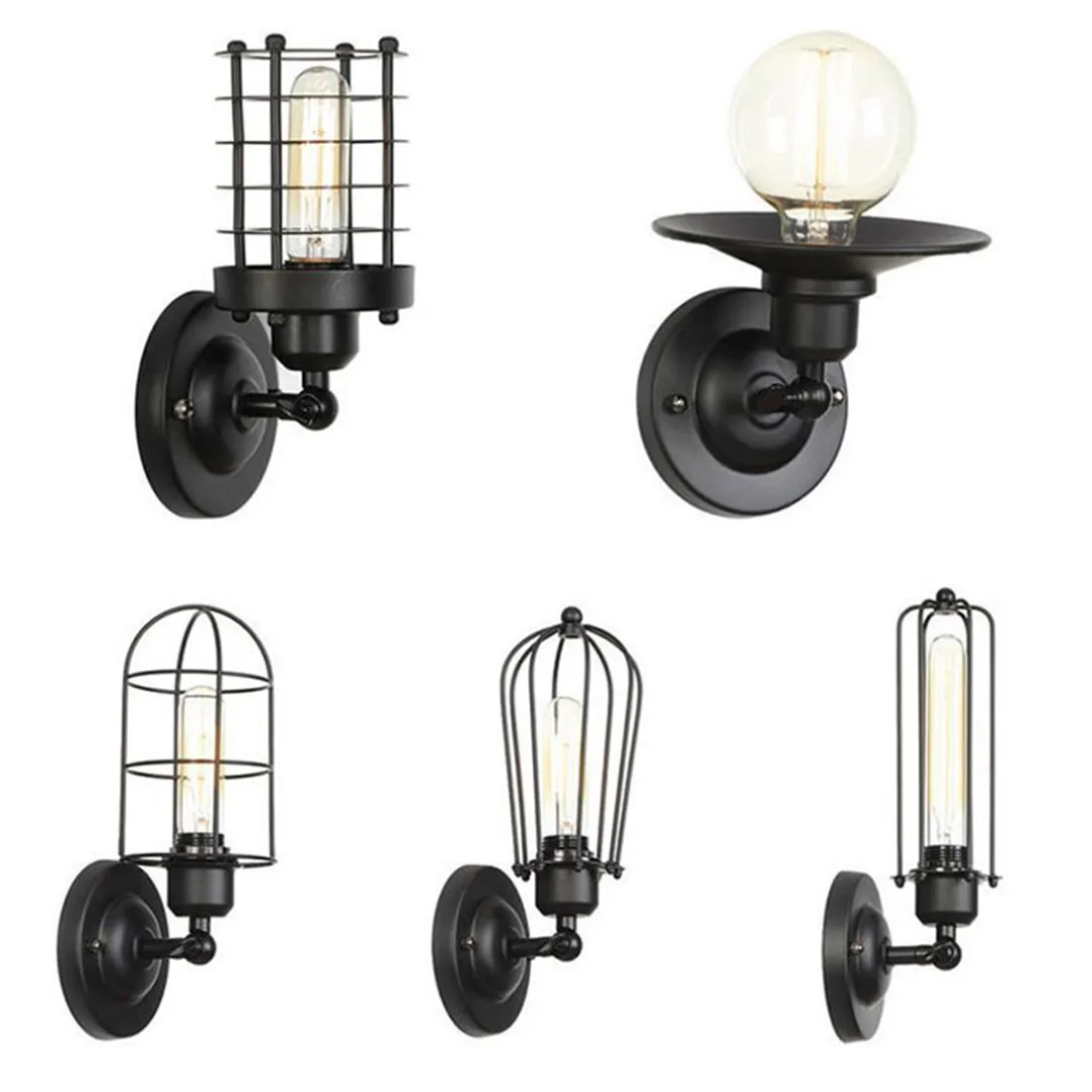 

AC100-240 Black Wall Sconces Minimalist Industrial Iron Novelty Hallway Stairs Bedside Lamp Decorative Wall Light Sconce
