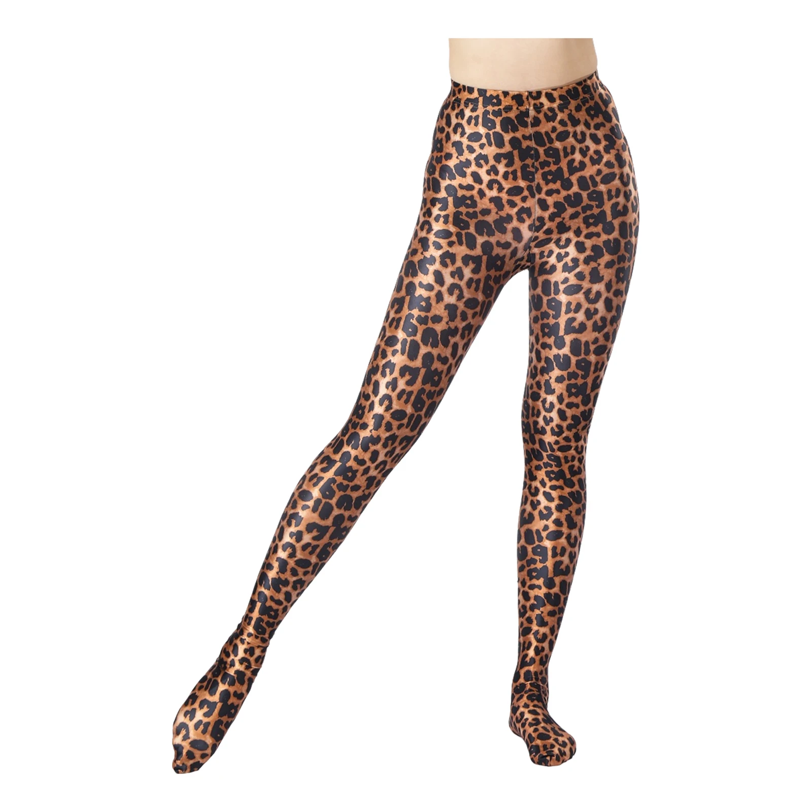 Unisex Womens Mens Leopard Printed Glossy Pantyhose Tummy Control Back Seams Footed Leggings Tights for Halloween Cosplay Party