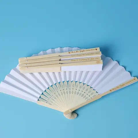 20/50/80 PCS 사용자 정의 새겨진 접는 종이 손 팬 개인화 된 웨딩 파티 호의 신부 샤워 중국어 장식 선물