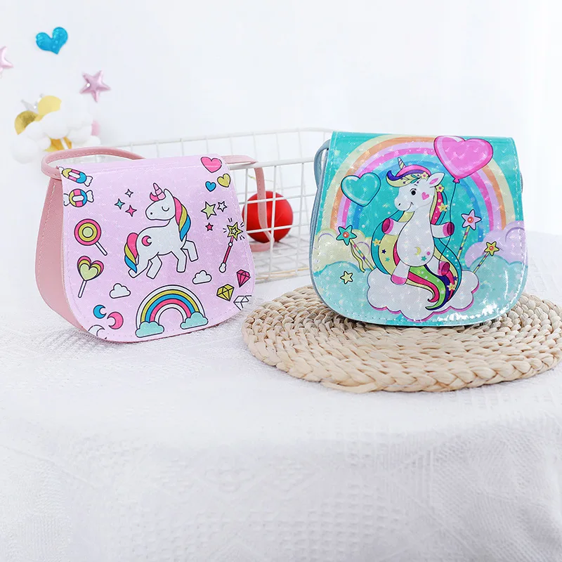 Cartoon Unicorn Shoulder Crossbody Messenger Bags for Girls Party Gift Fashion Shiny Rainbow Handbag Coin Purse