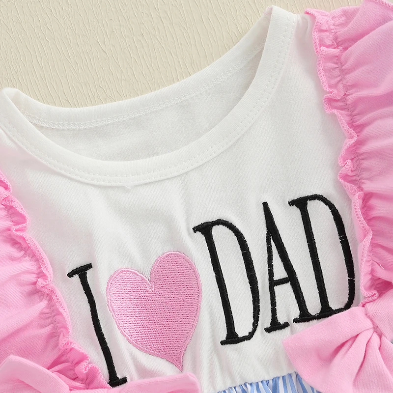 Adorables mamelucos para niñas con lindo bordado de letras y diseño a rayas con cuello redondo y mangas cortas: elegante
