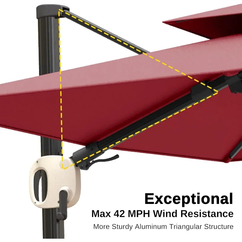 EAST OAK and Flame&Shade Patio Umbrella, 11ft Round Outdoor Umbrella, Large Offset Cantilever Umbrella with 360° Rotation image 3