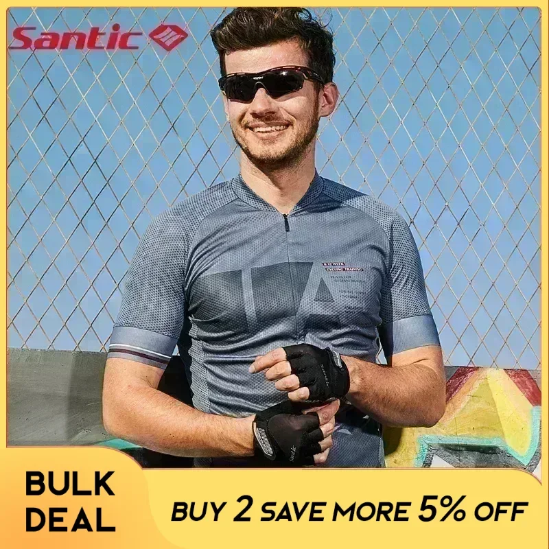 Santic Men Cycling Jerseys Half Zipper MTB Bike Sports Shirts Breathable Mesh Mountain Riding Clothing Sport T-shirts Asian Size