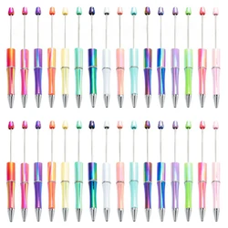 20pcs UV Gradient Beaded Ballpoint Pen Wholesale DIY Plastic Beadable Pen Rotating Ballpoint Pens for Writing Free Logo Pen