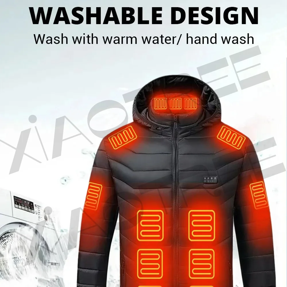 28 Areas Men Women's Heating Jacket Winter USB Heated Jackets Smart Heated Clothing Ski Camping Waterproof Warm Self Heating view 3