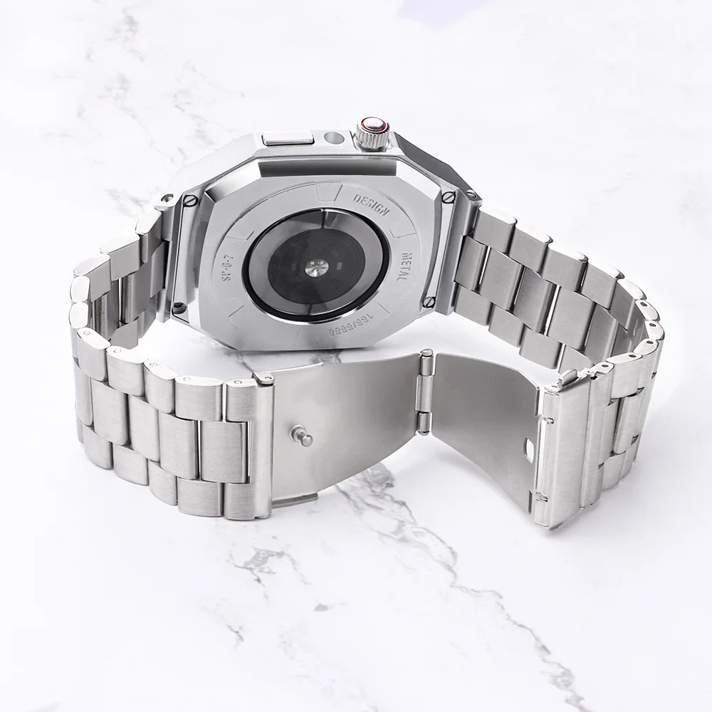 Newest Stainless Steel Watch Case Luxury 40 41 44 45mm Case Cover For Apple watch4 5 6 7 SE Match Metal Three Beads Band Strap