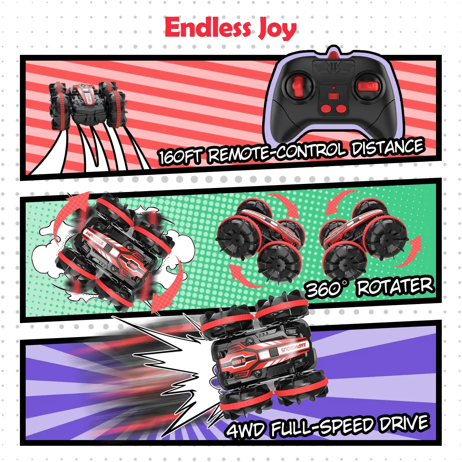 ألعاب للأولاد من سن 5 إلى 12 سنة، سيارة RC برمائية للأطفال، قارب تحكم عن بعد، هدايا مقاومة للماء، لعبة حمام السباحة #5