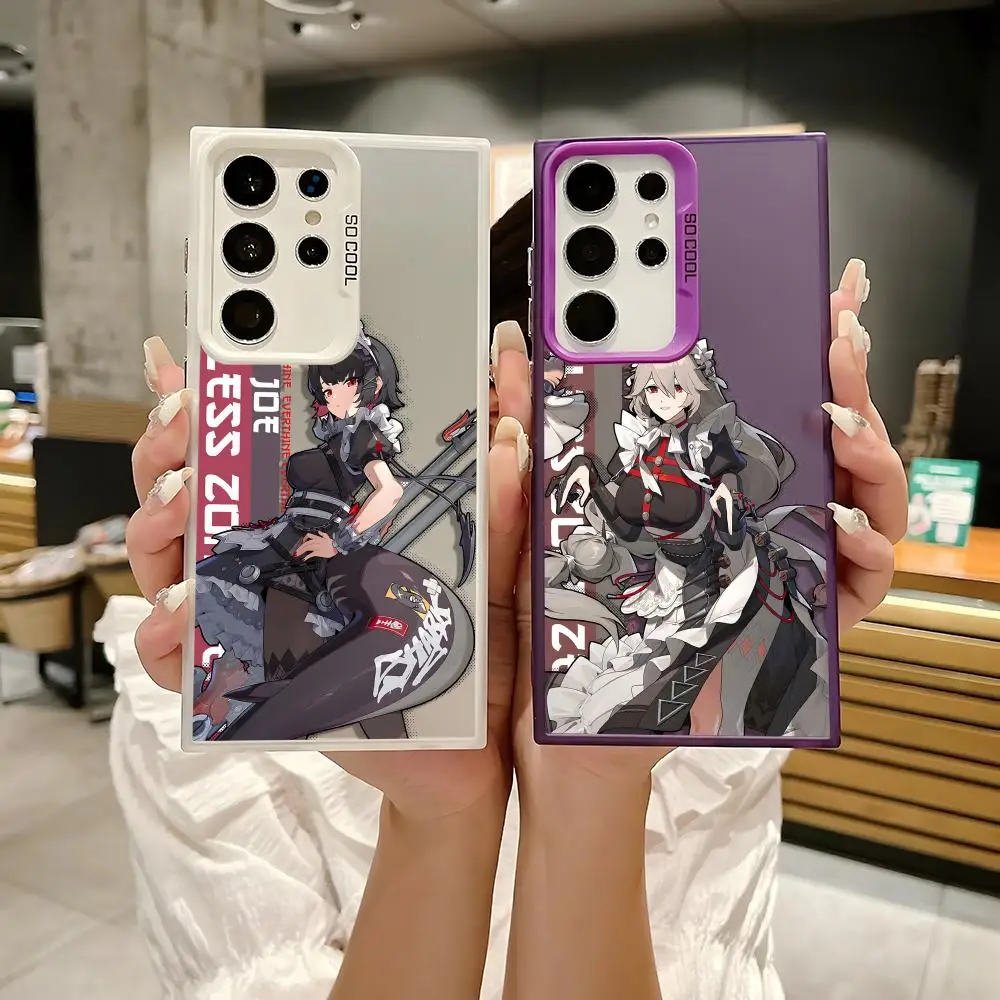 ゼンレスゲームのキャラクターを使ったスマホケース、Samsung Galaxy S25 Edge、S24、S23、S22、S21、S20 Ultra対応、シリコン製シルバーカバー、PIKPAKA